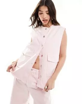 Розовый джинсовый жилет оверсайз ASOS
