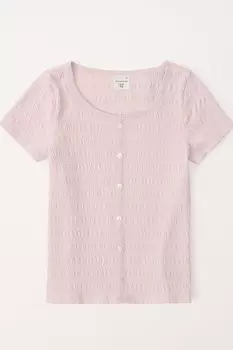 Розовый фактурный топ с длинными рукавами и открытыми плечами Abercrombie & Fitch, розовый