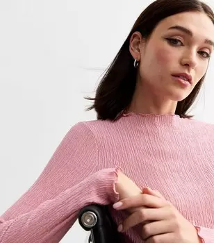 Розовый фактурный топ с длинными рукавами New Look, пастельно-розовый