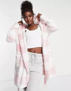 Розовый флисовый мини-халат в клетку ASOS DESIGN