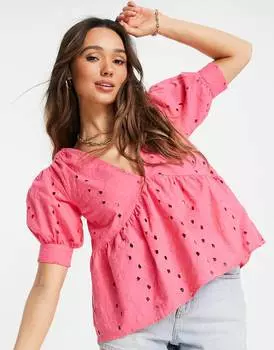 Розовый халат с баской и пышными рукавами ASOS DESIGN