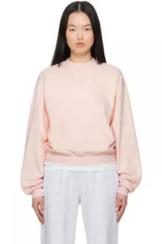 Розовый хлопковый флисовый классический свитшот с круглым вырезом SKIMS