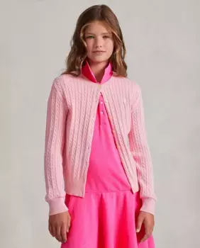 Розовый хлопковый кардиган для девочки Polo Ralph Lauren