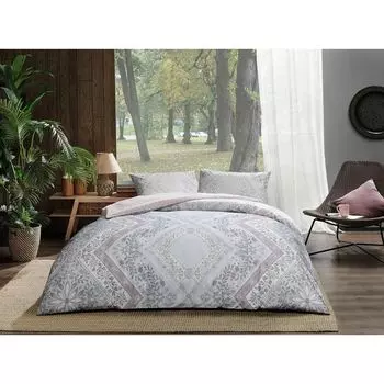 Розовый хлопковый Комплект постельного белья Tac Valeria с двойным пододеяльником