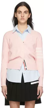 Розовый кардиган классической стежки Milano Stitch 4-Bar Thom Browne