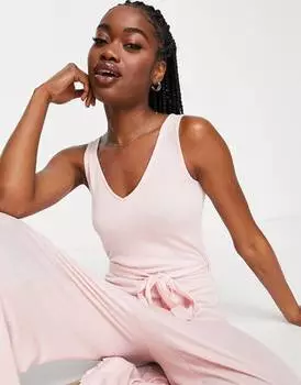 Розовый комбинезон ASOS DESIGN lounge mix &amp; match с очень мягкой завязкой на талии и салатовым подолом ASOS DESIGN lounge mix &amp; match