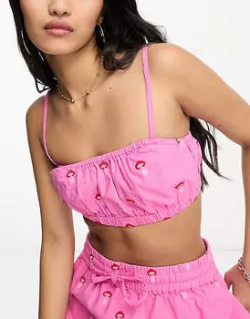 Розовый комбинезон-бралет с вышивкой в виде грибов ASOS DESIGN
