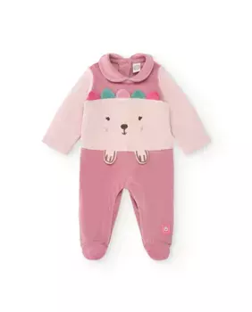 Розовый комбинезон для девочки с изображением ёжика и круглым вырезом Tuc tuc