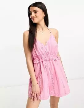 Розовый комбинезон-комбинезон с оборками ASOS Broderie