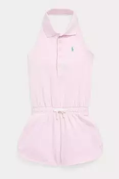 Розовый комбинезон-поло из эластичной сетки для девочек Polo Ralph Lauren, розовый