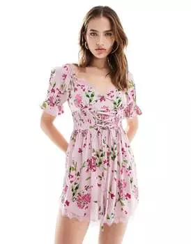 Розовый комбинезон с корсетом и цветочным принтом ASOS DESIGN
