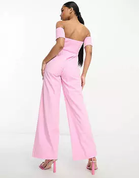 Розовый комбинезон с открытыми плечами и широкими штанинами The Frolic