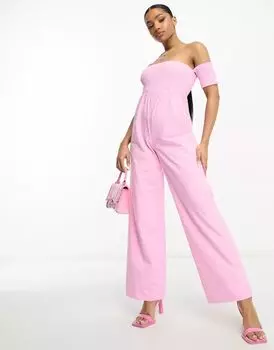 Розовый комбинезон со сборками и открытыми плечами The Frolic