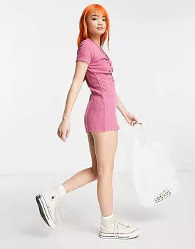 Розовый комбинезон со сборками и вырезами ASOS DESIGN Petite Space Dye