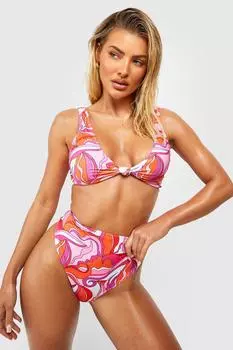 Розовый комплект бикини с высоким ногом передним с завязками Boohoo, розовый