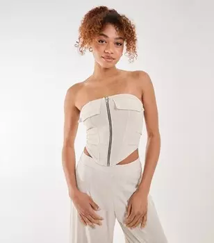 Розовый корсетный топ льняного цвета с ванильным камнем Pink Vanilla, светло-серый