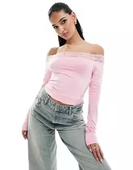 Розовый кружевной топ с открытым вырезом ASOS