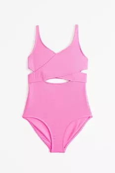Розовый купальник в рубчик с вырезом Abercrombie & Fitch, розовый