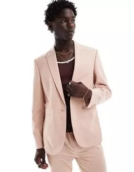 Розовый льняной пиджак узкого кроя ASOS DESIGN