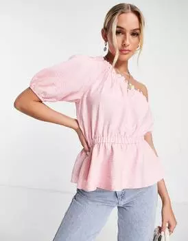 Розовый льняной топ на одно плечо с резинкой на талии ASOS DESIGN