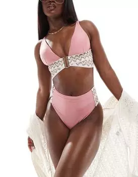 Розовый лиф бикини с вырезом халтер и резинкой River Island