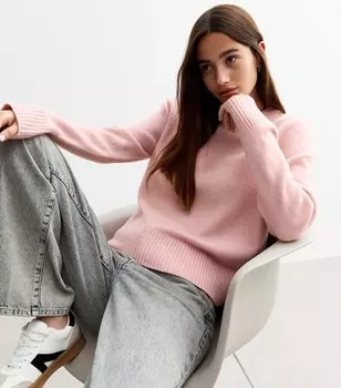 Розовый мягкий трикотажный джемпер с круглым вырезом New Look, розовый