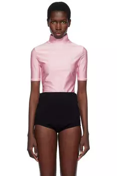 Розовый облегающий топ с высоким воротом Coperni