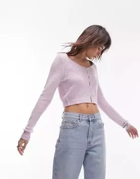 Розовый очень короткий махровый кардиган Topshop