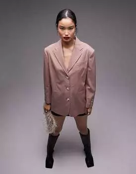 Розовый пиджак оверсайз с витыми рукавами Topshop Tailored