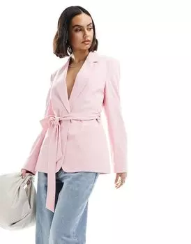 Розовый пиджак с поясом ASOS DESIGN