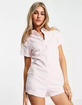 Розовый пижамный комбинезон с махровым воротником ASOS DESIGN mix &amp; match