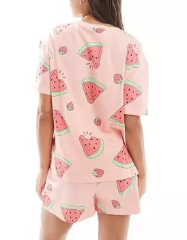 Розовый пижамный комплект из арбузной футболки и шорт ASOS DESIGN