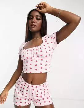 Розовый пижамный топ с клубничным принтом ASOS Mix & Match
