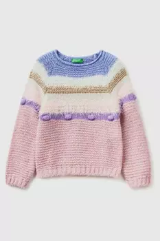 Розовый полосатый свитер Benetton, розовый