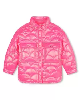 Розовый пуховик для девочки с накладными карманами Billieblush, розовый