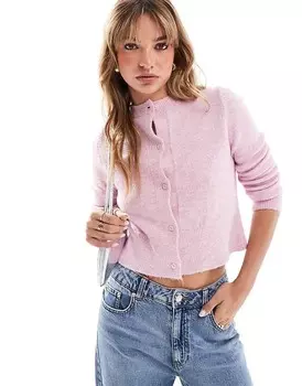 Розовый пушистый кардиган аккуратного кроя ASOS DESIGN