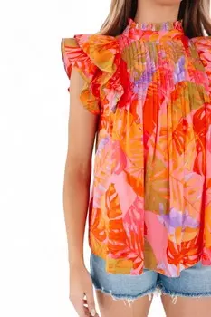 Розовый разноцветный хлопковый топ на плиссированной подкладке Eden j.marie