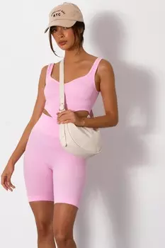 Розовый ребристый корсетный топ QUIZ Clothing