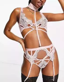 Розовый ремень для чулок с кружевом и бретельками Hunkemoller Seraphina