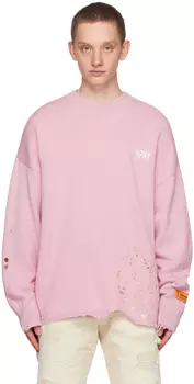 Розовый рваный круглый вырез Heron Preston