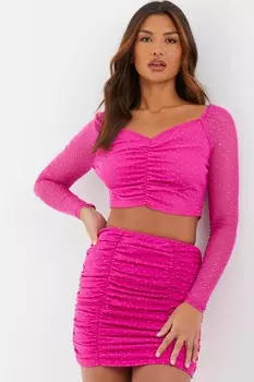 Розовый сетчатый топ со стразами QUIZ Clothing