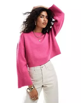 Розовый свитер свободного кроя с круглым вырезом и широкими манжетами ASOS DESIGN