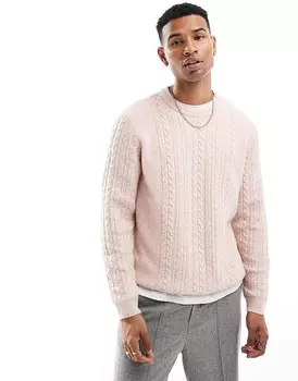 Розовый свитер свободной вязки косой вязки с круглым вырезом ASOS DESIGN