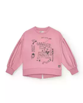 Розовый свитшот для девочки с рукавами-фонариками и рисунком спереди Tuc tuc