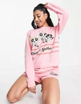 Розовый свитшот и шорты ASOS DESIGN lounge Powerpuff Girls