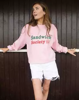 Розовый свитшот с надписью Batch1 Sandand Society