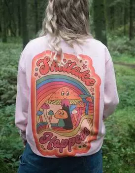 Розовый свитшот унисекс с рисунком грибов шиитаке Batch1