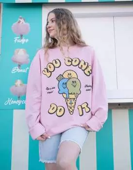 Розовый свитшот унисекс с рисунком мороженого Batch1 you cone do it