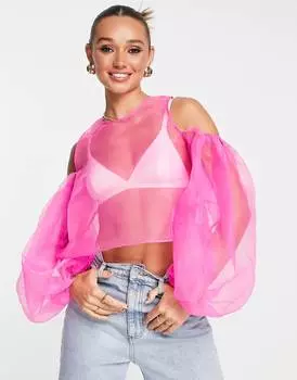 Розовый топ из органзы с объемными рукавами ASOS DESIGN Going Out