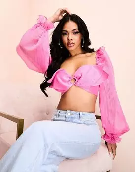Розовый топ из органзы с вышивкой и кольцом ASOS LUXE